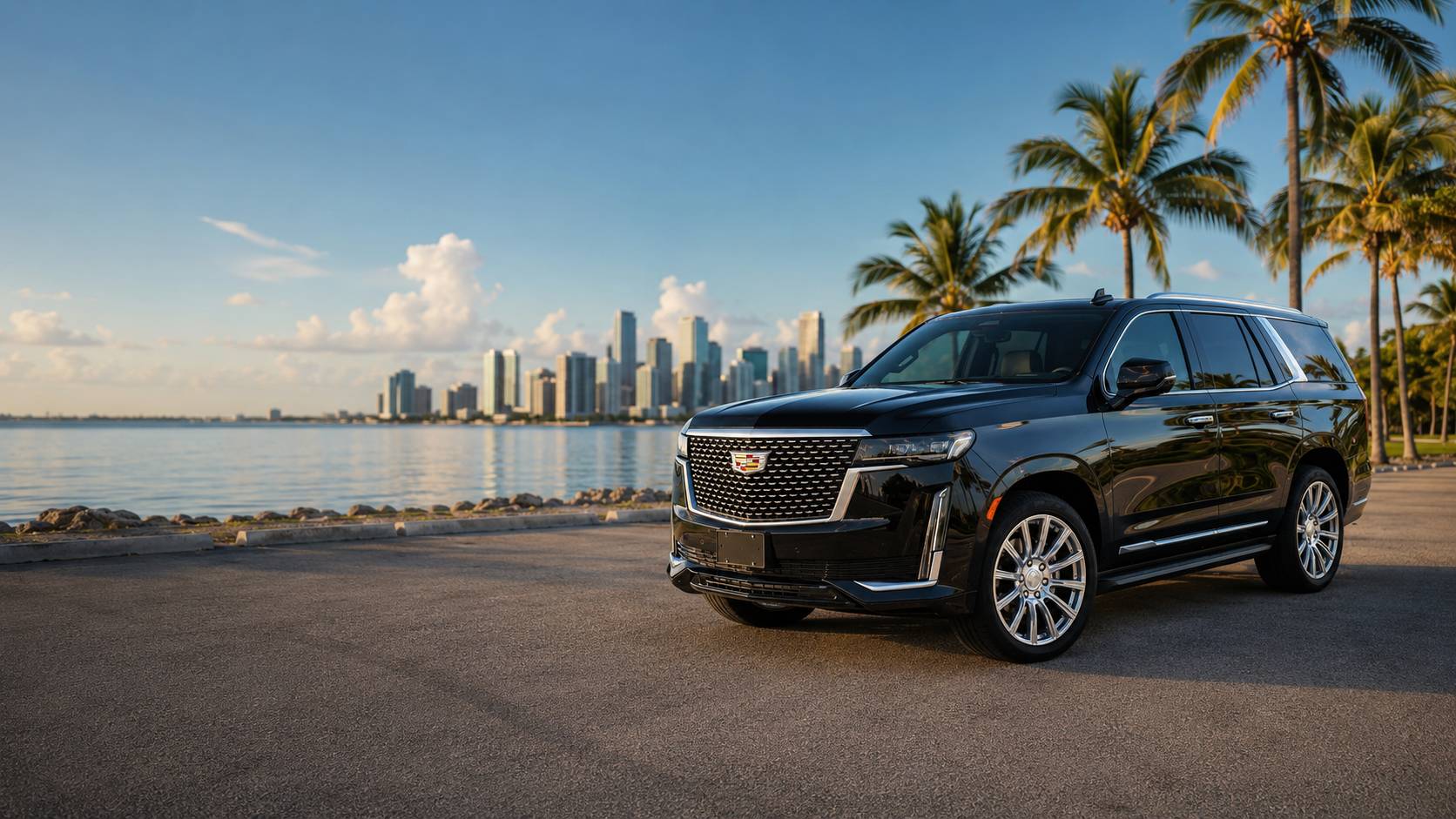 Black Cadillac Escalade limo service in Miami with published flat rates